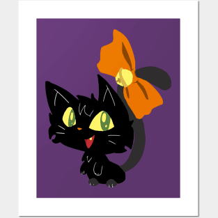 Halloween Black Cat with a Ribbon Posters and Art